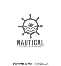 marine retro emblems logo with anchor rope and ship wheel, anchor logo - vector