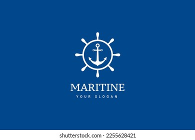 Marine Retro Emblems Logo With Anchor, Anchor Logo - Vector