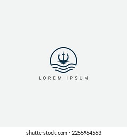 marine retro emblems logo with anchor and rope, anchor logo - vector