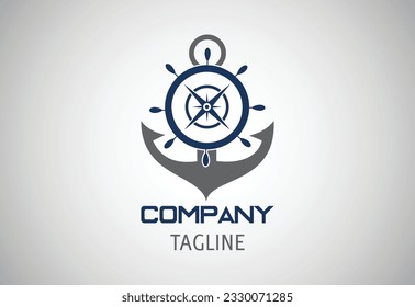 logotipo de los emblemas del retro marino con ancla, rueda del buque y brújula, logotipo del ancla - vector