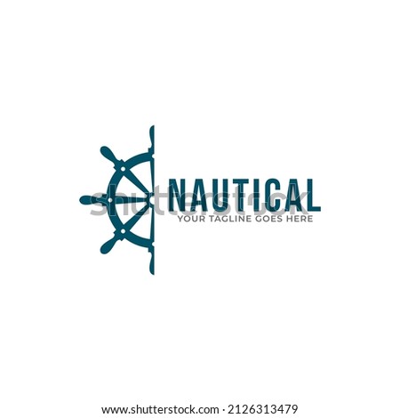 marine retro emblems logo with anchor rope and ship wheel, anchor logo - vector