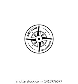 marine retro emblems logo with sailor compass, anchor logo - vector