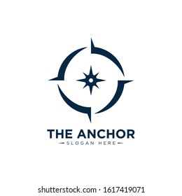 marine retro emblems logo with sailor compass, anchor logo - vector