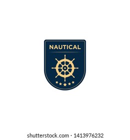 marine retro emblems logo with ship wheel  anchor logo - vector