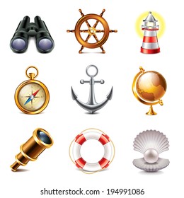 Marine retro icons high detailed vector set