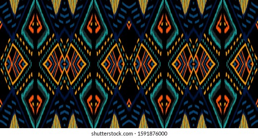 Marine Retro Tribal. Azure Tribal Vector Seamless Pattern. African Tribal Fashion Wallpaper. Cold Indonesian Geometric Print. Rustic Tie Dye Japanese.