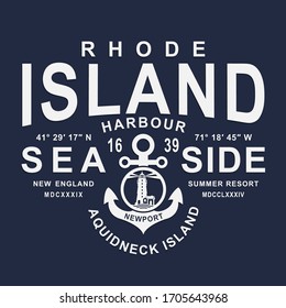 Marine Rhode island typography, tee shirt graphics, vectors