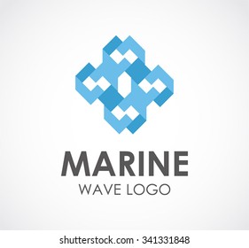 Marine of ribbon wave abstract vector and logo design or template blue ocean business icon of company identity symbol concept