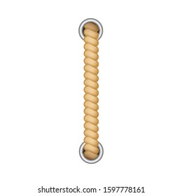 Marine rope or cord border element coming out of the holes with metal furniture realistic vector illustration isolated on white background. Nautical string or cable decor.