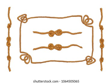 Marine rope frames and knots isolated vector set