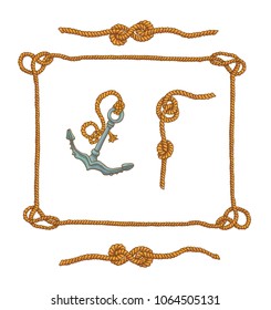 Marine rope frames and knots isolated vector set