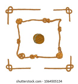 Marine rope frames and knots isolated vector set