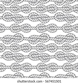 Marine rope knot seamless vector pattern. Nautical design. Navy illustration. Ocean wallpaper. Stripe elements. Geometric scrapbook print. Paper graphic cover. Cord background. Sailor simple backdrop