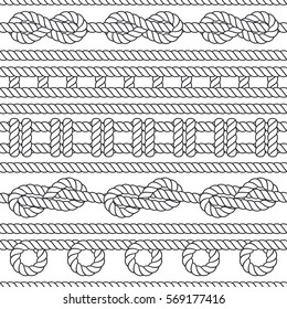 Marine rope knot seamless vector pattern. Nautical design. Navy illustration. Ocean wallpaper. Stripe elements. Geometric scrapbook print. Paper graphic cover. Cord background. Sailor simple backdrop.