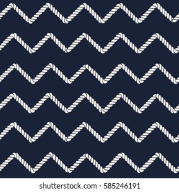 Marine rope line seamless pattern. Endless navy illustration with beige rope ornament, horizontal cord chevron on dark blue background. Trendy textured backdrop. Vector for fabric, wallpaper, wrapping