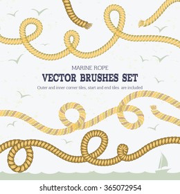 Marine rope style vector pattern brushes  with outer and inner corner tiles, end and start tiles, are  located in the Brush panel of this EPS file
