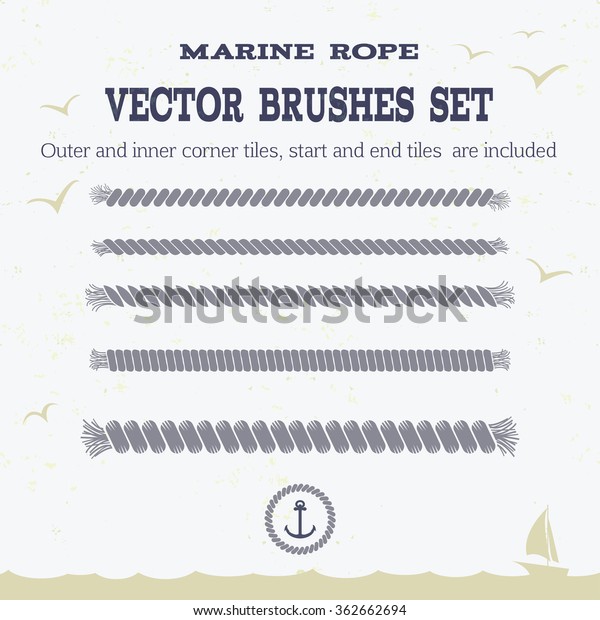 Marine rope style vector pattern brushes set\
with outer and inner corner tiles, end and start tiles, are \
located in the Brush panel of this EPS\
file\

