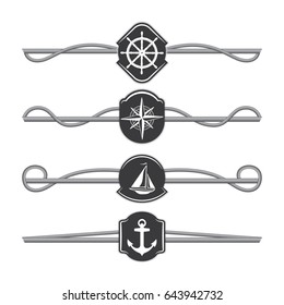 Marine ropes vector dividers and borders. Rope divider, marine rope line, rope dividers. Vector illustration.