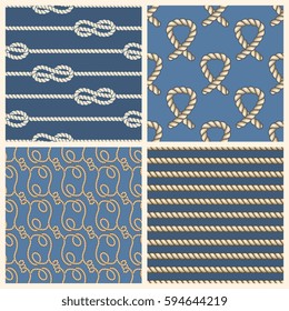 Marine ropes vector seamless patterns set