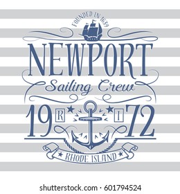 Marine sailing anchor typography, tee shirt graphics, vectors