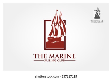 The Marine Sailing Club Vector Logo Template. Vintage Vector Logo illustration with Marine 