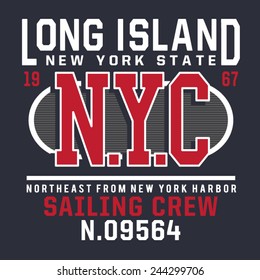 Marine sailing NY typography, t-shirt graphics, vectors