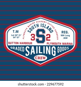 Marine sailing typography, t-shirt graphics, vectors