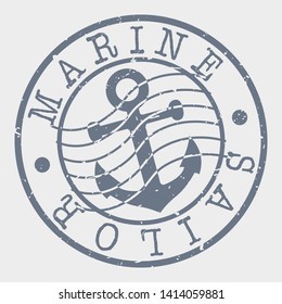 Marine Sailor Postal. Anchor Nautical Symbol Silhouette Seal. Round Design. Vector Icon. Design Retro Insignia.