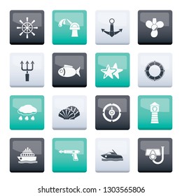 Marine and sea icons over color background - vector icon set