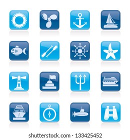 Marine and sea icons - vector icon set