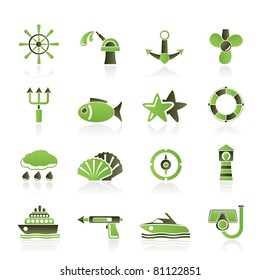 Marine and sea icons - vector icon set