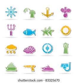 Marine and sea icons - vector icon set