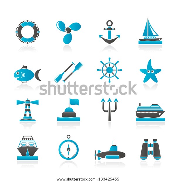 Marine and sea icons -\
vector icon set