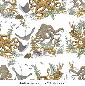 marine sea life seamless pattern vector