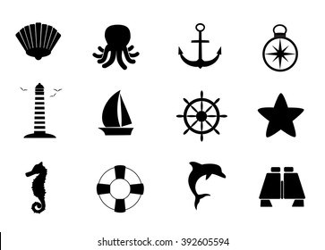 Marine, sea, ocean icon set. Vector illustration.