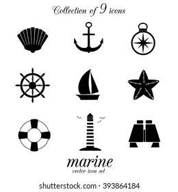 Marine, sea, ocean icon set. Vector illustration.