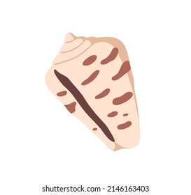 Marine sea shell. Underwater mollusc, seashell. Beach shellfish with spots. Under water bicolor conch, ocean mollusk. Flat vector illustration of aquatic clam isolated on white background