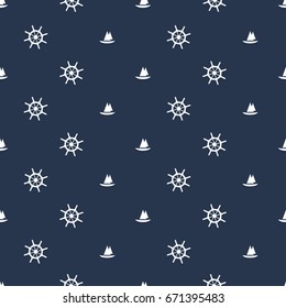 Marine seamless background. Abstract sailboat and helm textile pattern.