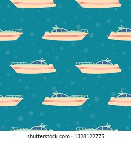 Marine seamless background with cartoon boats vector template for kids cloth, prints, gift paper. Competitions on yachts, boats on the oceanic expanses