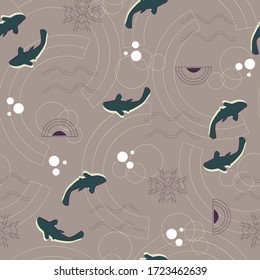 Marine seamless background with fishes in a flat style. Endless abstract texture for decorating paper for packaging, bedding and fabric.