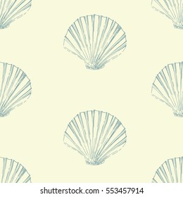 Marine seamless background from hand drawn seashells