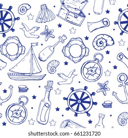 Marine seamless background from hand drawn sea 