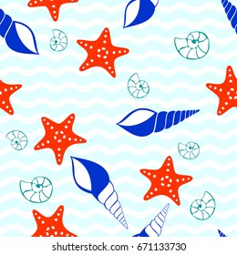 Marine nahtlose Hintergrund Muscheln und Sterne. 