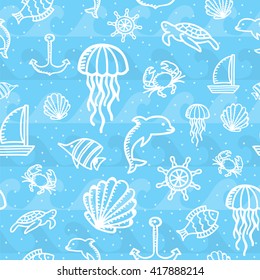 Marine seamless background. Vector illustration.