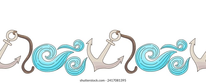Marine seamless border. Children's fairy-tale drawing