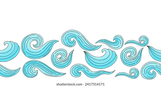 Marine seamless border. Children's fairy-tale drawing