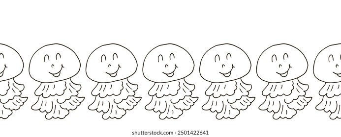 Marine seamless border. Monochrome fairy-tale drawing