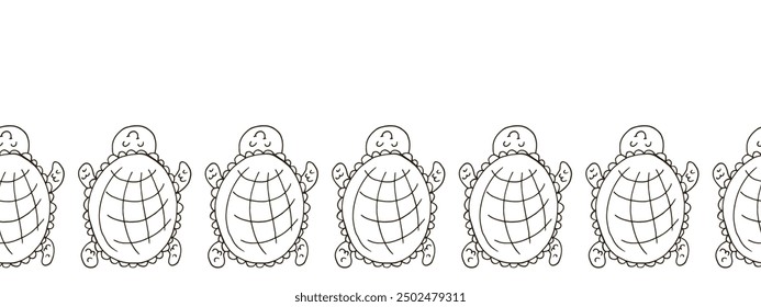 Marine seamless border. Monochrome fairy-tale drawing
