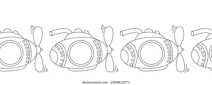 Marine seamless border. Monochrome fairy-tale drawing