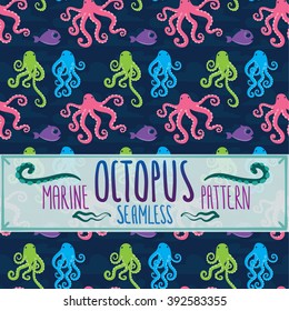 Marine seamless octopus pattern vector background